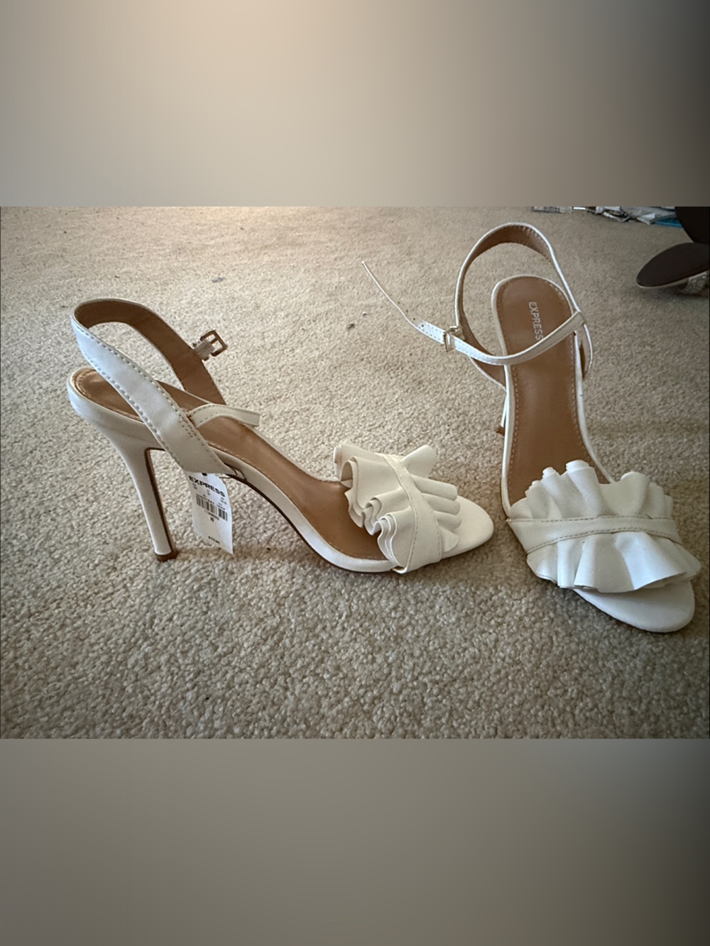 Express Cream Ruffle Strap Stiletto Sandals